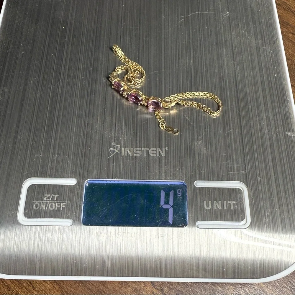 14k Yellow Gold With Beautiful Amethyst & Diamonds Bracelet.